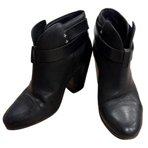 RAG & BONE Ankle Booties Women's Harrow Cap Black Leather 37.5 - US 7.5